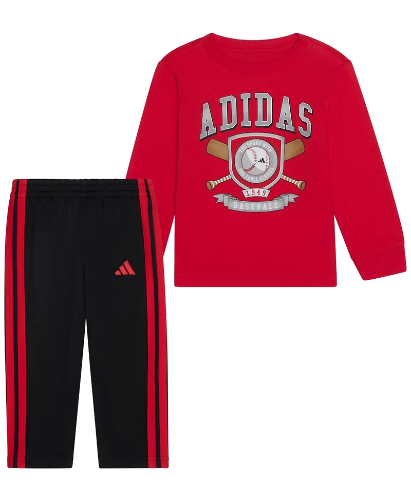 adidas Baby Boys' Long-Sleeve T-Shirt and Pants, 2-Piece Set