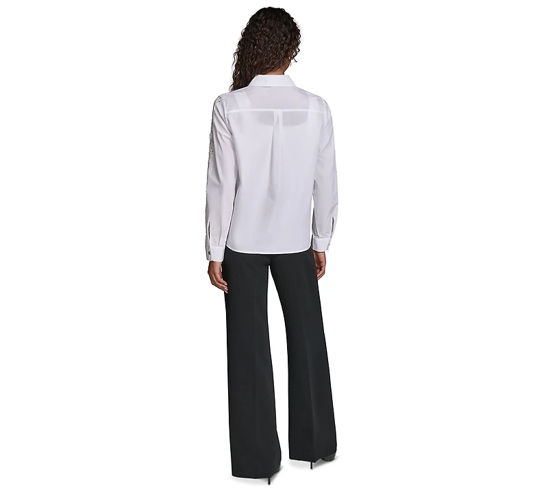 Karl Lagerfeld Paris Women's Cotton Poplin Button-Front Blouse