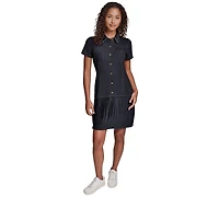 Karl Lagerfeld Paris Women's Belted Collared Jersey Shirt Dress