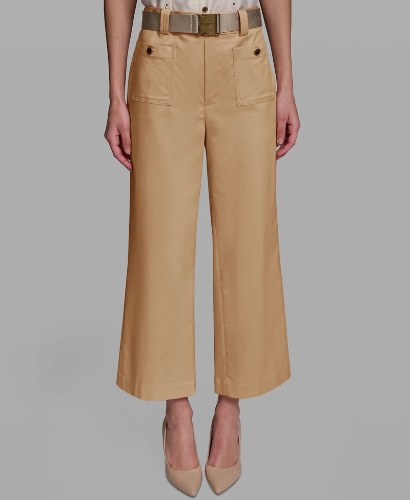 Karl Lagerfeld Paris Women's Mid-Rise Belted Cropped Pants