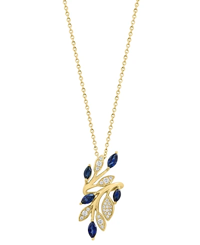 Effy Collection Sapphire (3/4 ct. t.w.) & Diamond (1/6 ct. t.w.) Pendant Necklace in 14k Yellow Gold