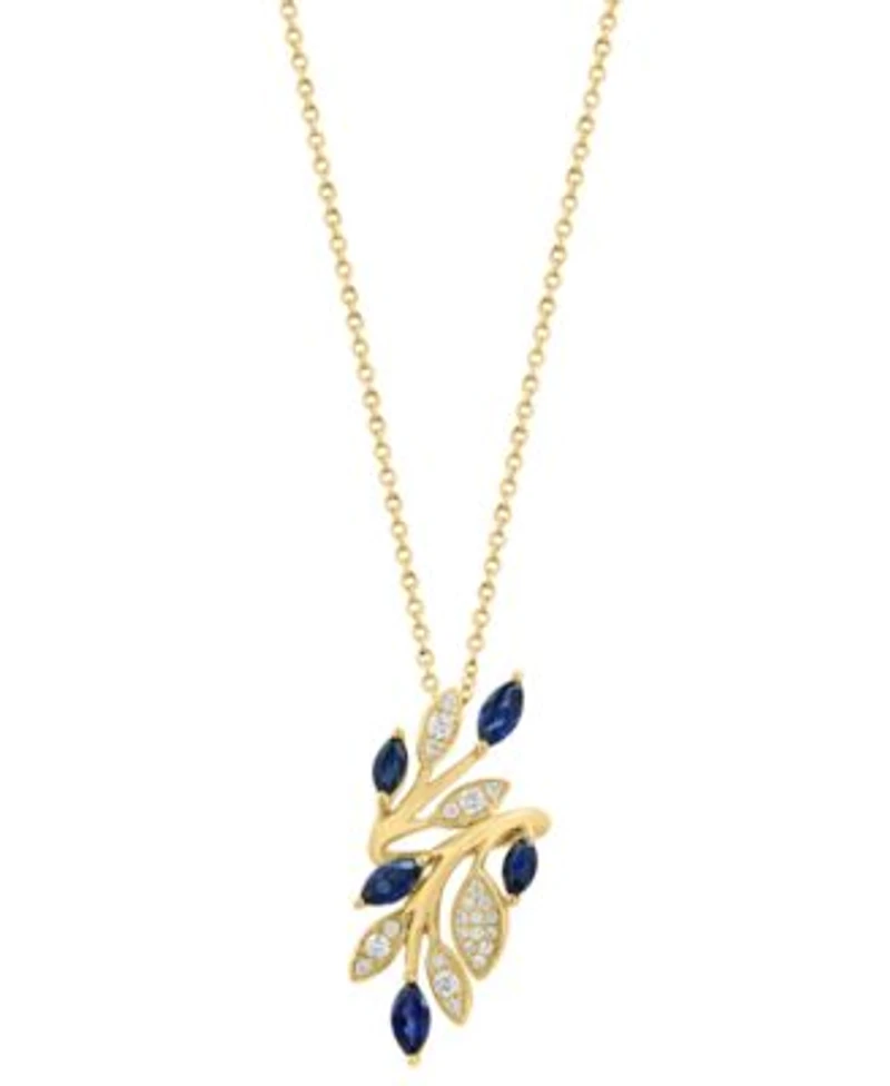 Effy Collection Sapphire Diamond Pendant Necklace Vine Ring In 14k Yellow Gold