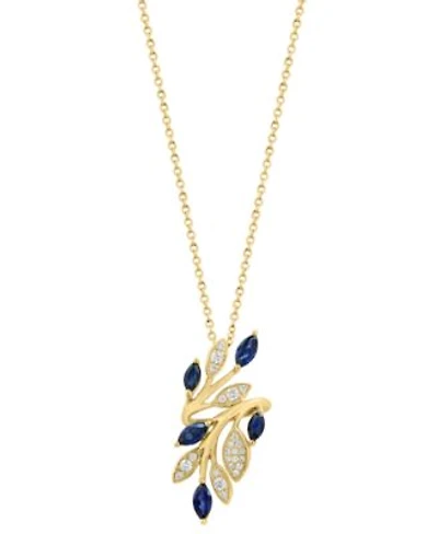 Effy Collection Sapphire Diamond Pendant Necklace Vine Ring In 14k Yellow Gold