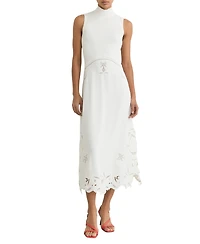 Reiss Women's Rib-Knit Mix Broderie Midi Dress