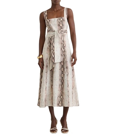 Reiss Women's Linen-Blend Snake-Print Midi Dress