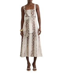 Reiss Women's Linen-Blend Snake-Print Midi Dress