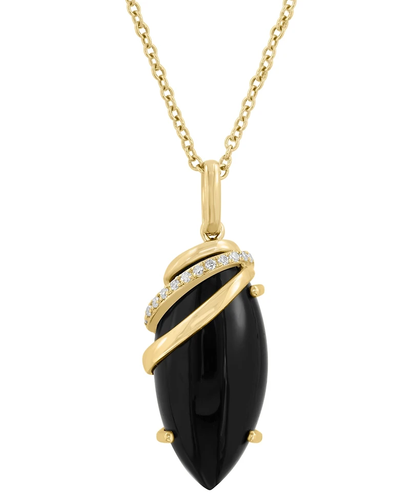 Effy Collection Onyx (20x9mm) & Diamond (1/20 ct. t.w.) Pendant Necklace in 14k Yellow Gold