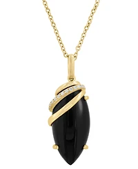 Effy Collection Onyx (20x9mm) & Diamond (1/20 ct. t.w.) Pendant Necklace in 14k Yellow Gold