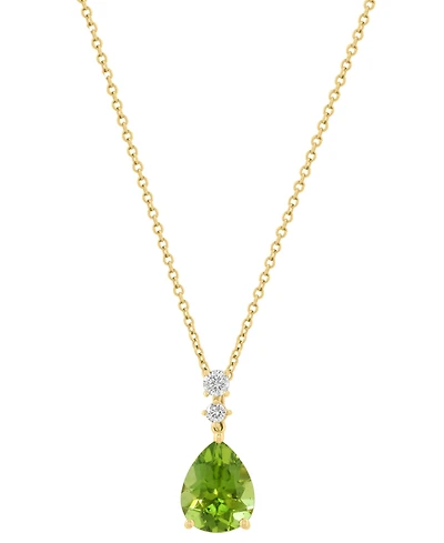 Effy Collection Peridot (2-1/2 ct. t.w.) & Diamond (1/10 ct. t.w.) Pendant Necklace in 14k Yellow Gold