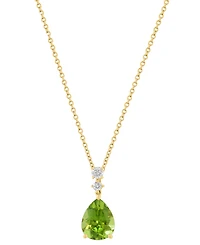 Effy Collection Peridot (2-1/2 ct. t.w.) & Diamond (1/10 ct. t.w.) Pendant Necklace in 14k Yellow Gold