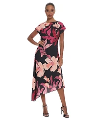 Maggy London Women's Asymmetrical Floral Midi Dress