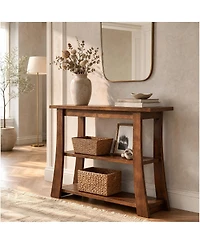 Tribesigns Solid Wood Console Table with Storage Shelves, 3-Tier Small Wood Entryway Sofa Table for Living Room Hallway