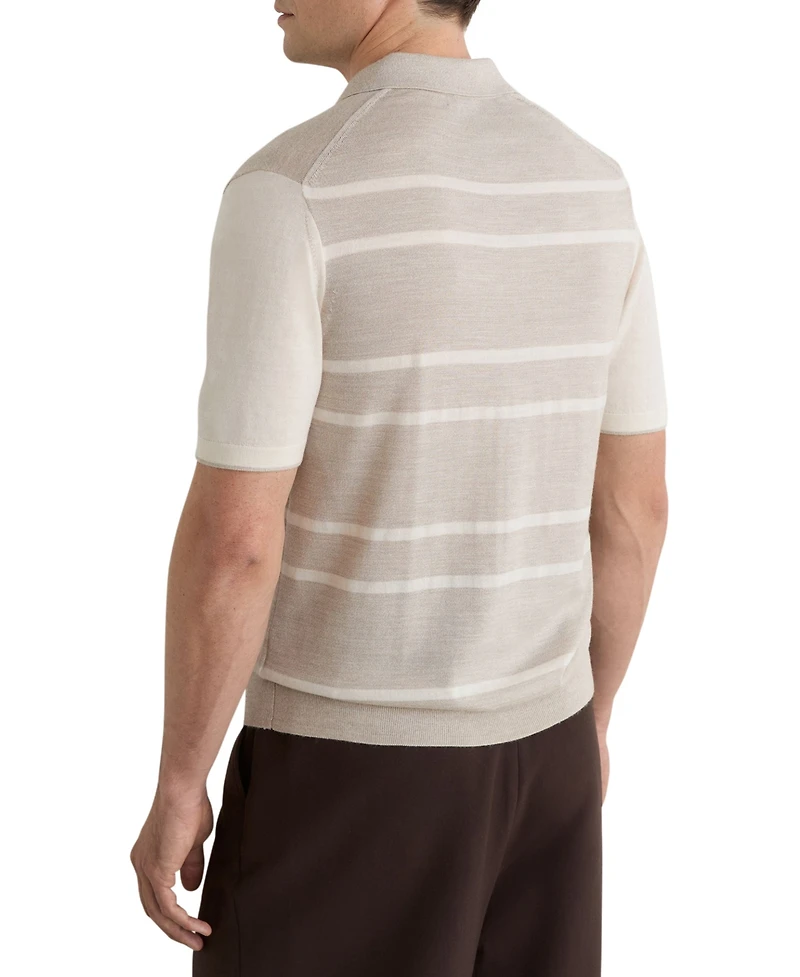 Reiss Men's Miles Open Collar Striped Merino Wool Polo Shirt
