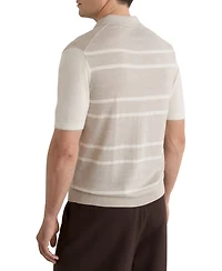 Reiss Men's Miles Open Collar Striped Merino Wool Polo Shirt