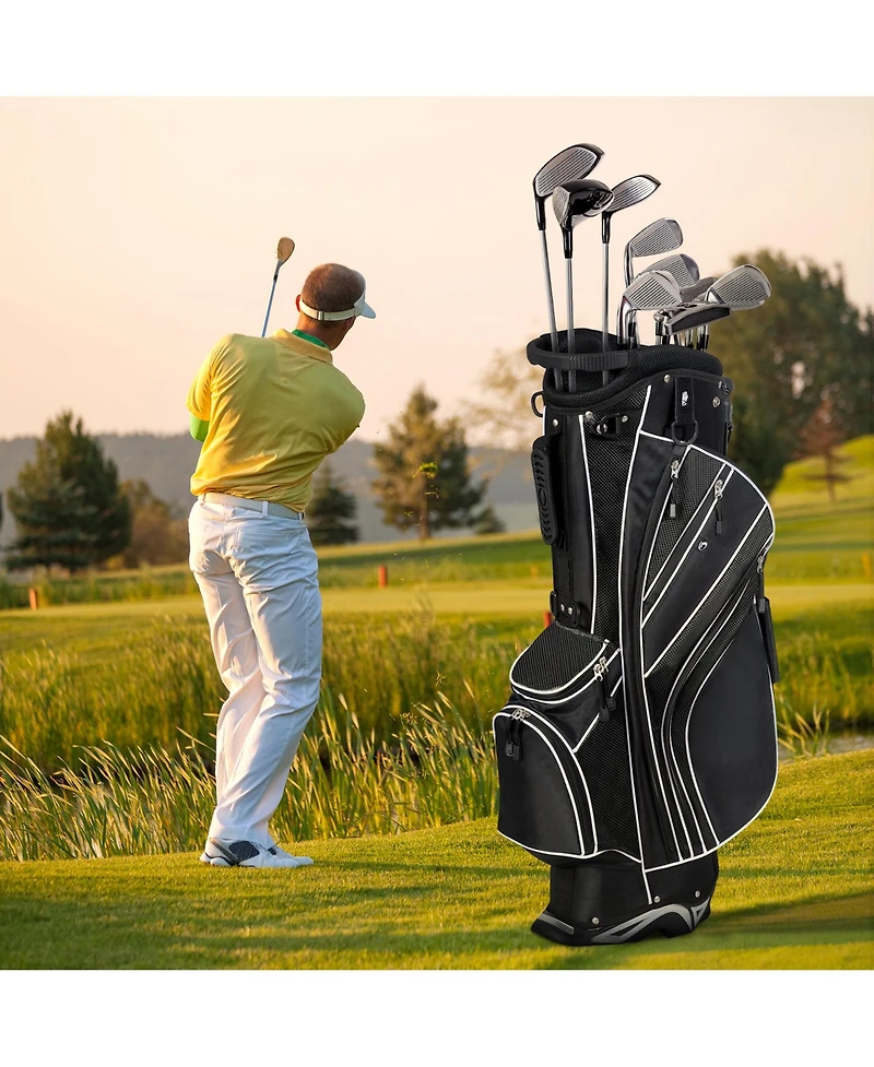 Gymax Golf Stand Bag 6 Way Divider Carry w/ Straps & 7 Storage Pockets