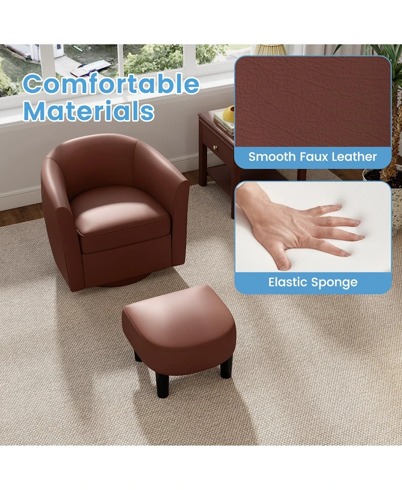 Modern Club Swivel Accent Chair with Ottoman Footrest Curved Backrest