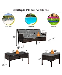 Costway 3PCS Patio Rattan Furniture Set 3-Seat Sofa Cushioned Table Garden