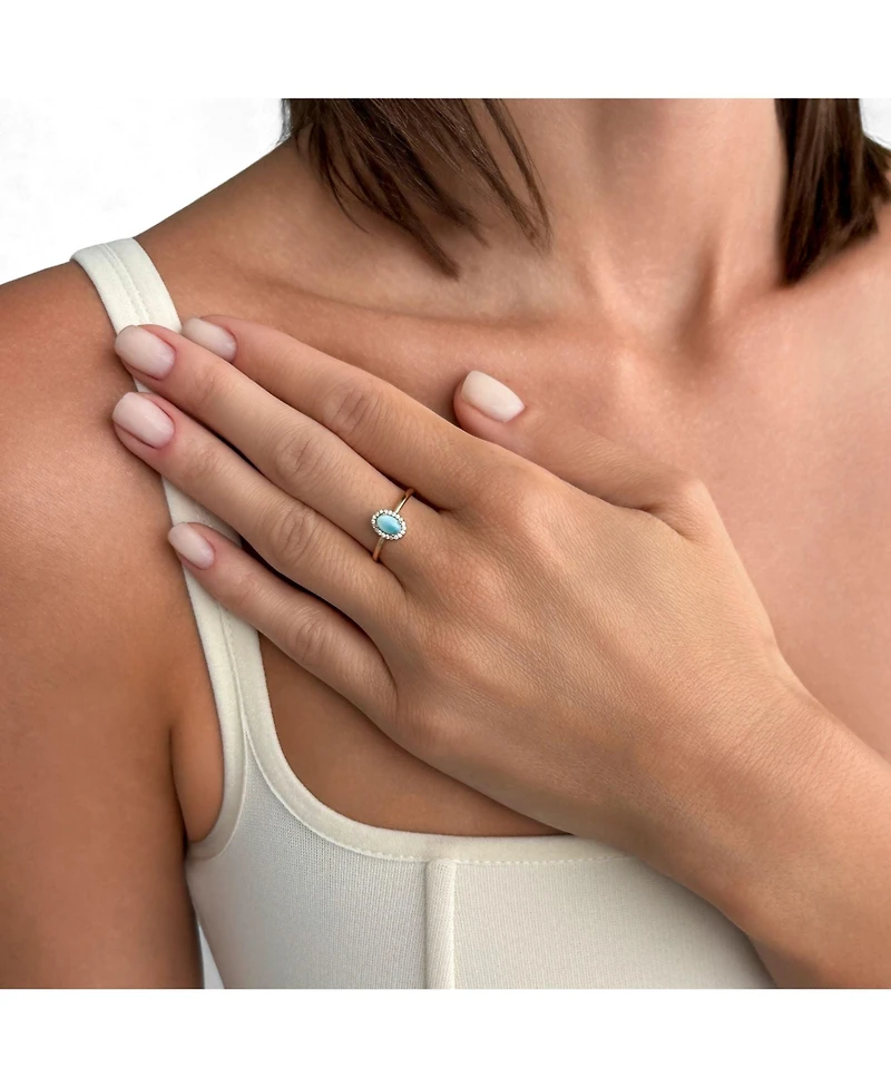 Adornia Fine 14k Gold Plated Oval Larimar Cz Halo Ring
