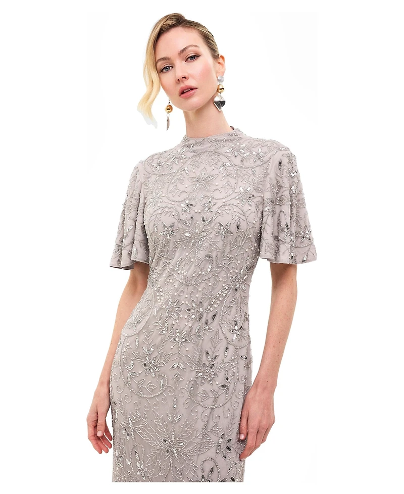 Beauut Women's Embellished Sequins High Neck Dress