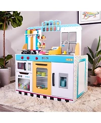 Lil' Jumbl Double-Sided Ice Cream Parlor Pretend Play Set, Wooden Diner Set with Cash Register and More