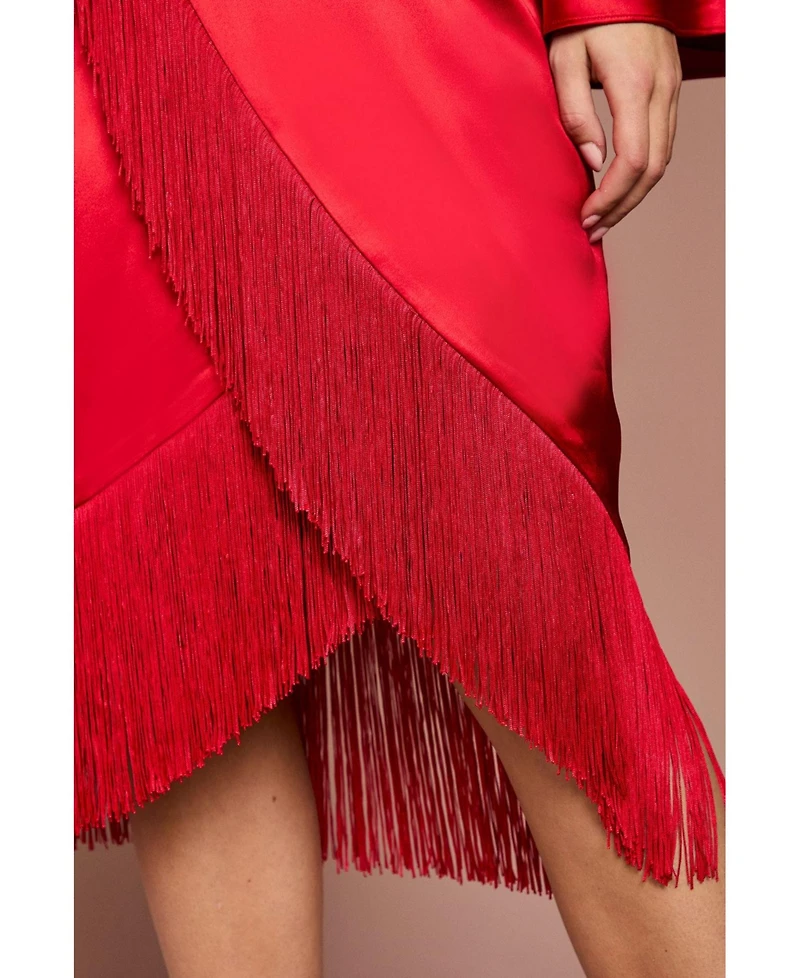 Coast Women's Satin Fringed V-Neck Wrap Dress