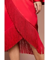 Coast Women's Satin Fringed V-Neck Wrap Dress