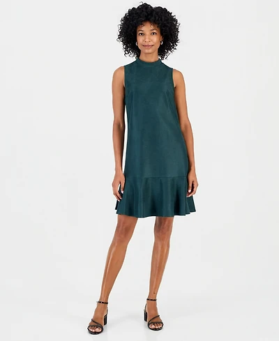 Robbie Bee Women's Faux Suede Flounce-Hem Dress