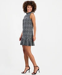 Robbie Bee Women's Mock Neck Printed Flared-Hem Dress