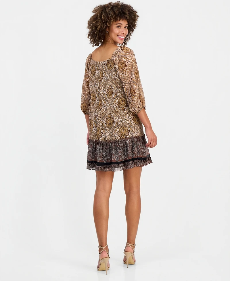 Robbie Bee Women's On/Off-the-Shoulder 3/4-Sleeve Tiered Dress