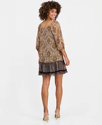 Robbie Bee Women's On/Off-the-Shoulder 3/4-Sleeve Tiered Dress