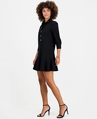 Robbie Bee Women's Collared 3/4-Sleeve Flared-Hem Dress