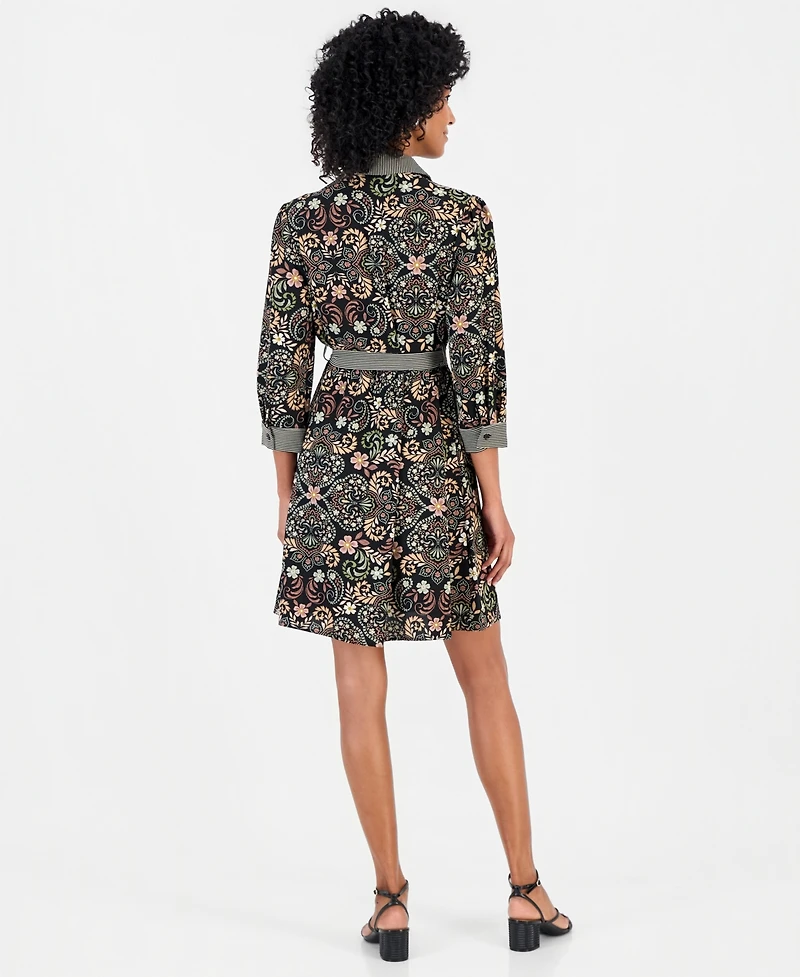 Robbie Bee Women's Twin Print Belted Shirtdress