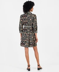 Robbie Bee Women's Twin Print Belted Shirtdress