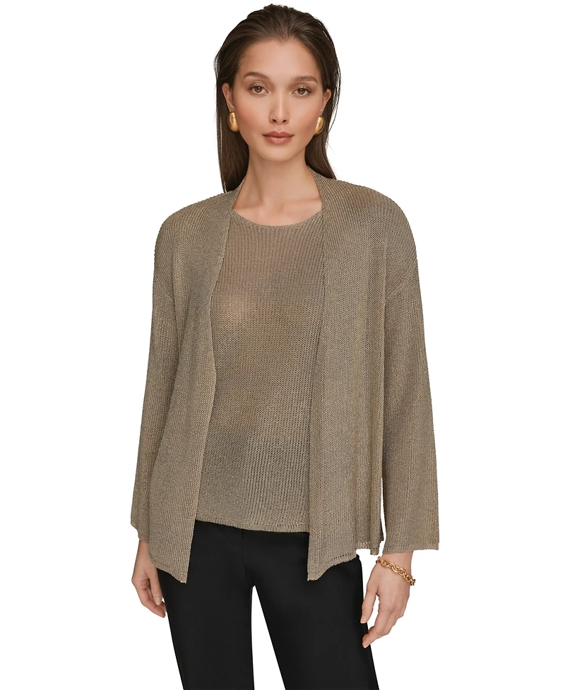 Donna Karan New York Women's Metallic V-Neck Long-Sleeve Cardigan