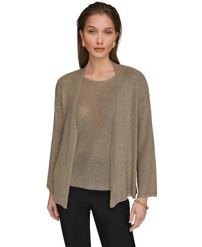 Donna Karan New York Women's Metallic V-Neck Long-Sleeve Cardigan