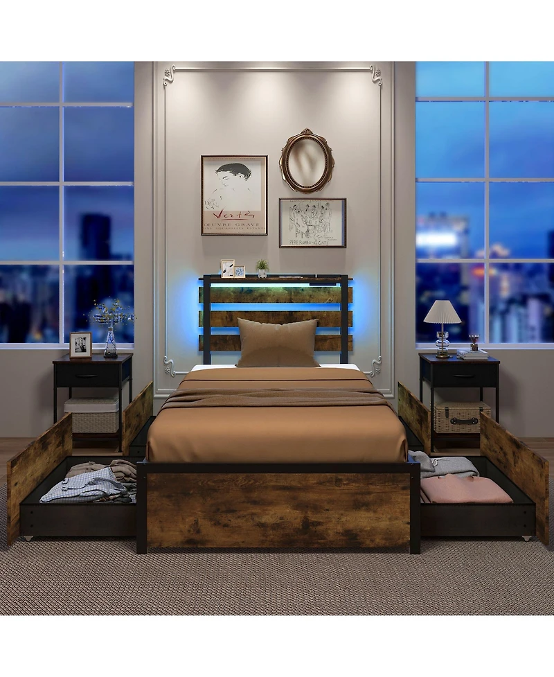 Gouun Bed Frame with Drawers Led Lights and Usb Ports