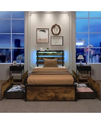 Gouun Bed Frame with Drawers Led Lights and Usb Ports