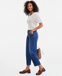 Women's Petite High-Rise Barrel Cotton-Blend Jeans, Created for Macy's