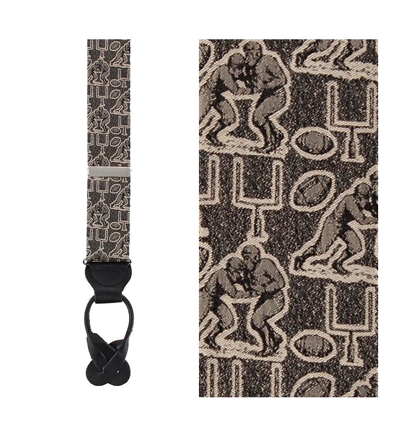 Trafalgar Men's Field Goal Football Themed Novelty Silk Button End Suspenders