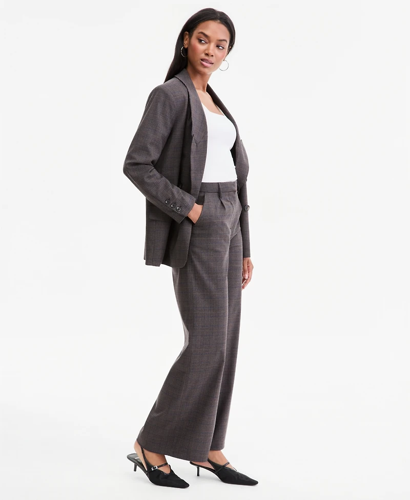 Bar Iii Women's Plaid High-Rise Wide-Leg Pants, Macy's Exclusive