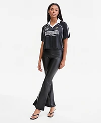Bar Iii Women's Collared Competitive Graphic Striped Crop Jersey, Macy's Exclusive