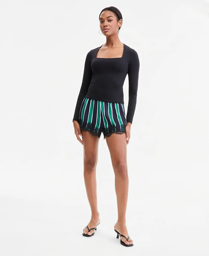 Bar Iii Women's Square-Neck Long-Sleeve Top, Macy's Exclusive