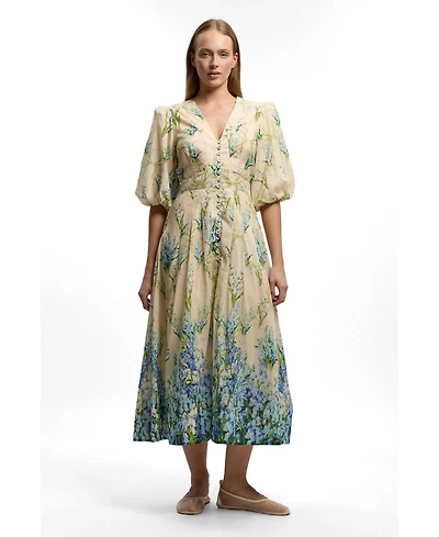 Karen Millen Women's Floral Puff Sleeve Midi Dress
