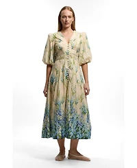 Karen Millen Women's Floral Puff Sleeve Midi Dress