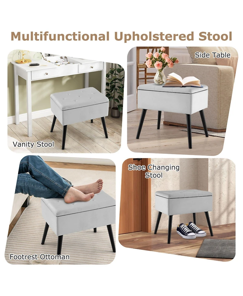 Gouun Velvet Storage Ottoman with Hinged Lid and Solid Wood Legs, 21 x 15 x 18.5 in