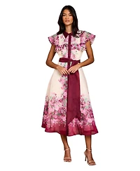 Coast Petite Floral Frill Collard Midi Dress