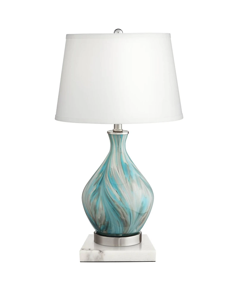 360 Lighting Cirrus Modern Accent Table Lamp with Square White Marble Riser 22" High Blue Gray Drum Shade for Bedroom Living Room Office House Home