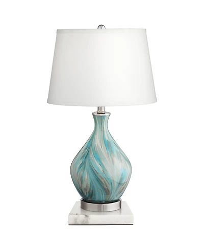 360 Lighting Cirrus Modern Accent Table Lamp with Square White Marble Riser 22" High Blue Gray Drum Shade for Bedroom Living Room Office House Home