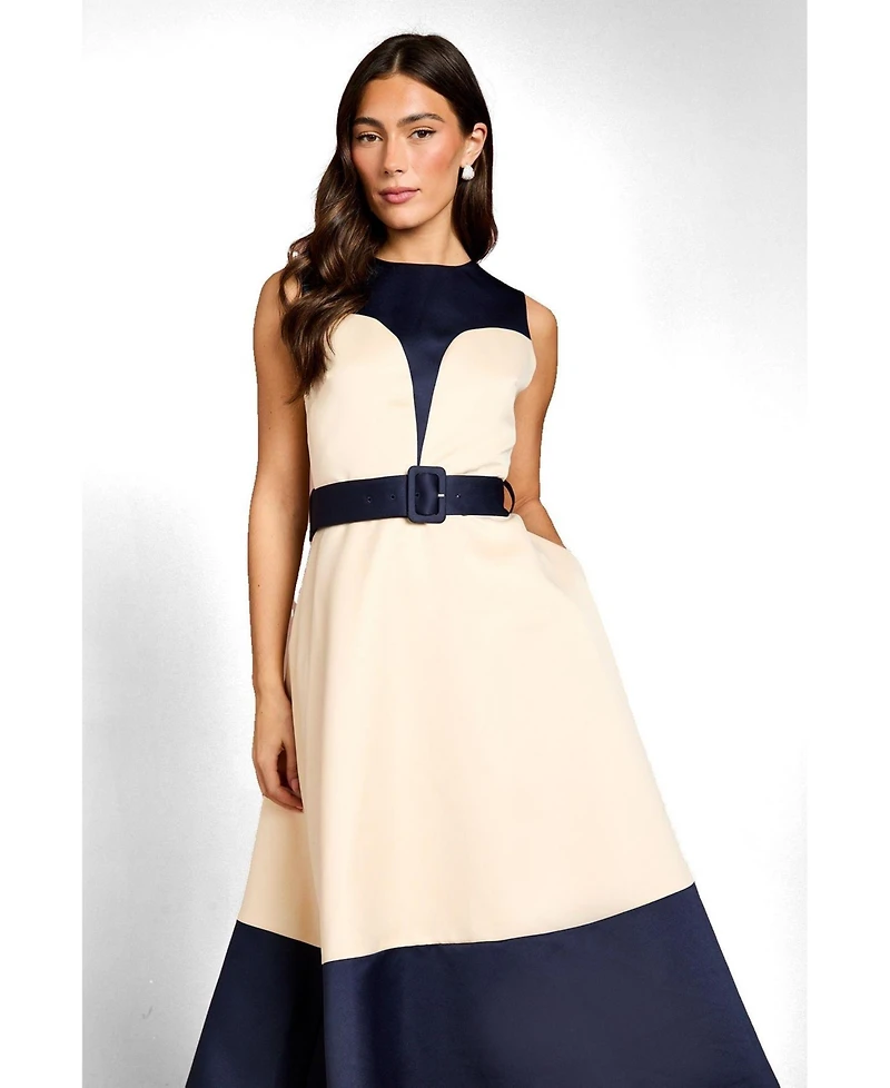Coast Women's Colour Block Crepe Belted Midi Dress