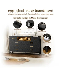 homfan 8 Drawer Dresser with Charging Station and Led Lights, Diamond-Panel Drawers and Open Compartments, Bedroom or Media Console Storage